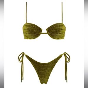Olive Green Textured Bikini Set